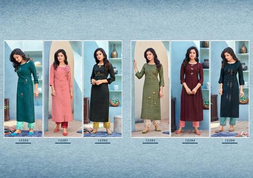 Dry Cleaning Emli Rayon Khatli Work Kurtis With Pant