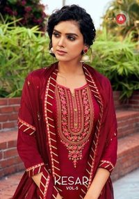 Triple Aaa Kesar Vol 5 Jam Silk With Embroidery Work Dress Material Catalog