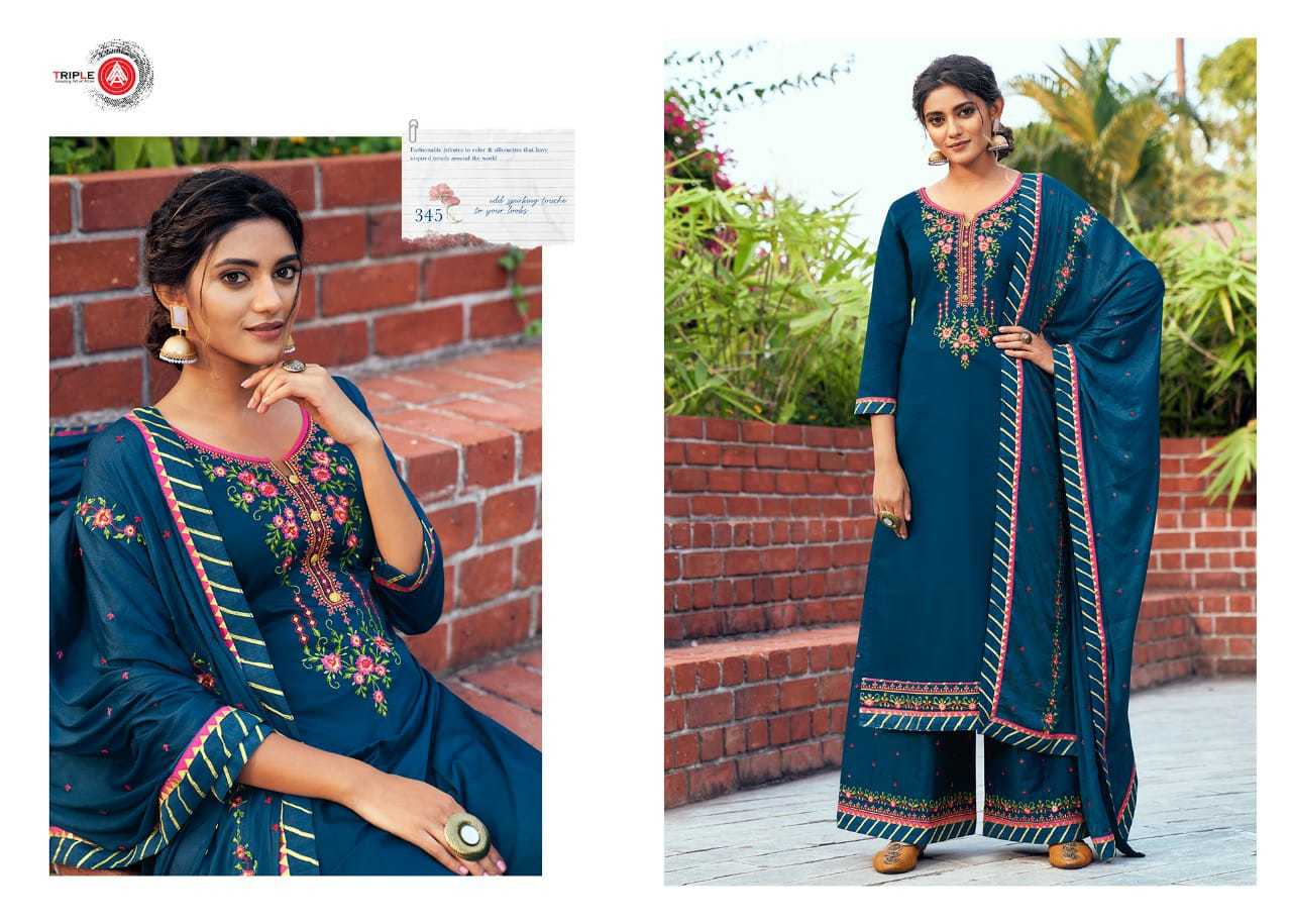 Triple Aaa Kesar Vol 5 Jam Silk With Embroidery Work Dress Material Catalog