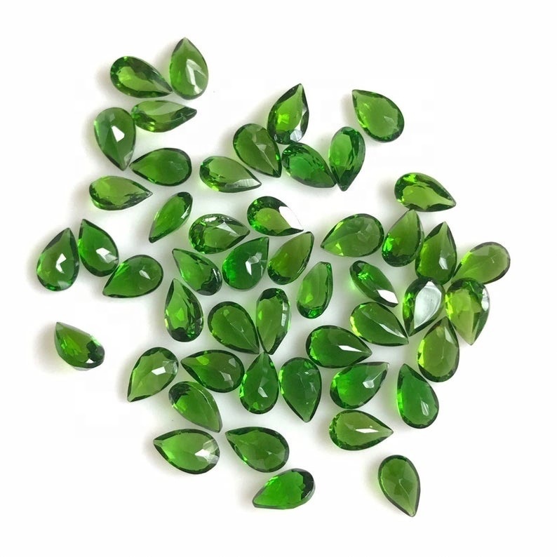 4x6mm Charome Diopside Faceted Pear Loose Gemstones