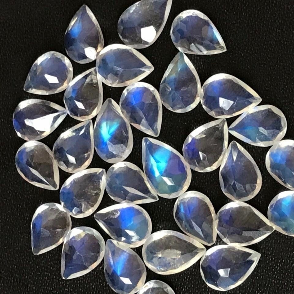 5x8mm Rainbow Moonstone Faceted Pear Loose Gemstones