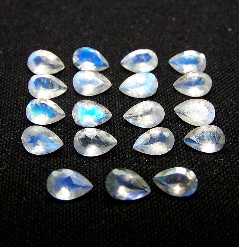 6x9mm Rainbow Moonstone Faceted Pear Loose Gemstones