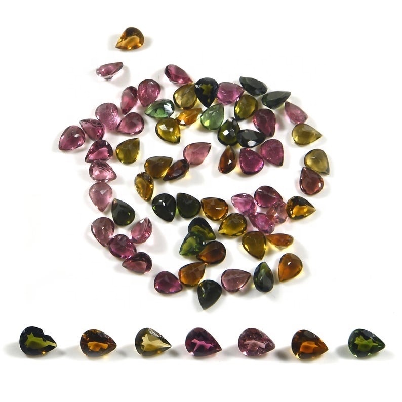 3x5mm Multi Tourmaline Faceted Pear Loose Gemstones