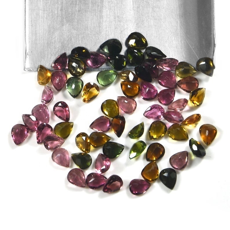 5x7mm Multi Tourmaline Faceted Pear Loose Gemstones