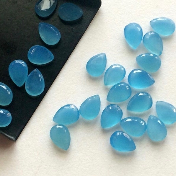 5x7mm Blue Chalcedony Faceted Pear Loose Gemstones
