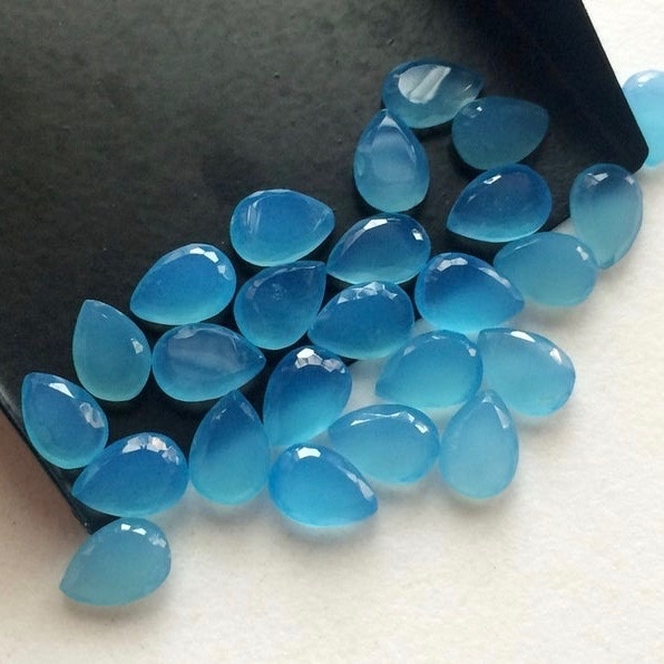 6x9mm Blue Chalcedony Faceted Pear Loose Gemstones