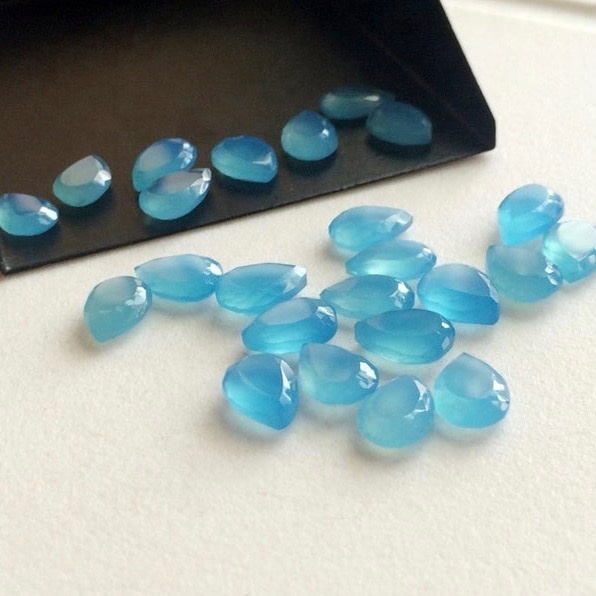 7x10mm Blue Chalcedony Faceted Pear Loose Gemstones