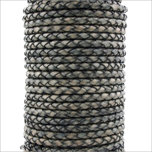 Leather Braided Cord - Leather Material, Black Color | Commercial Usage, Elegant Braided Design, Durable and Versatile for Various Applications