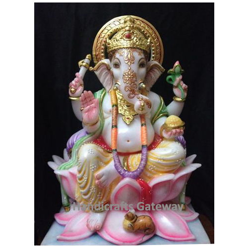 Multicolor Solid Marble Lord Ganesha Statue For Home