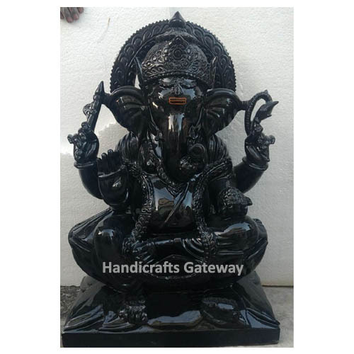 Handmade Black Stone Ganesha Statue For Home Temple Height: 12" Inch (In)