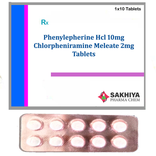 Phenylephrine Hcl 10mg + Chlorpheniramine Meleate 2mg Tablets