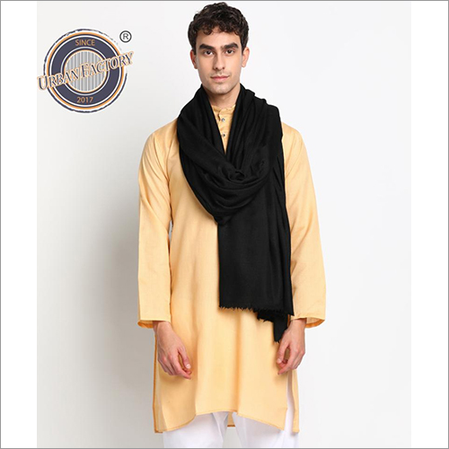 Black Pashmina Fine Wool Plain Lohi Shawl For Men