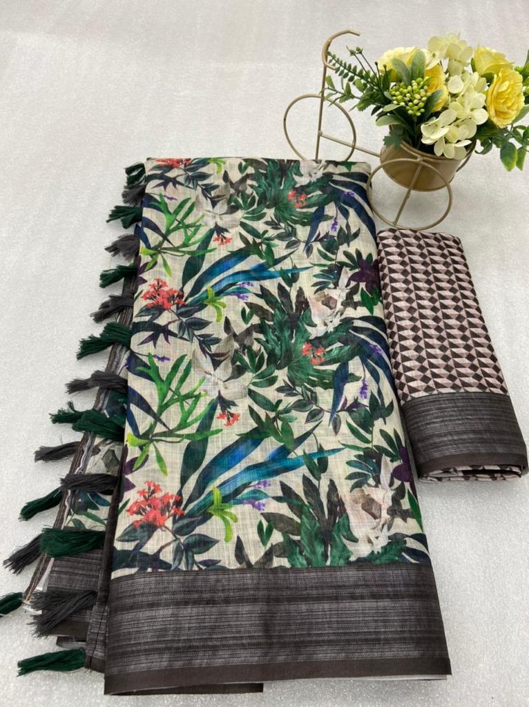 Digital Printed Linen Sarees