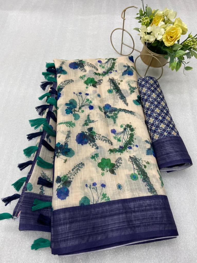 Digital Printed Linen Sarees