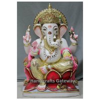 Antique Multicolor Marble Ganesh Sculpture - 12" To 72" Height, Polished Finish | Exquisite Indian Handicraft, Durable Love Theme Decoration, Elegant Antique Imitation