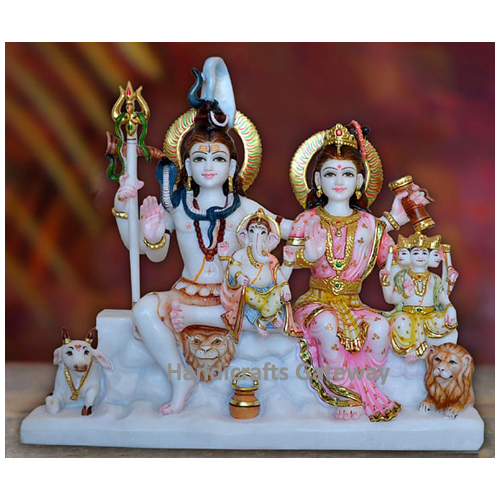 Multi Color Handmade Marble Shiv Parvati Sculpture