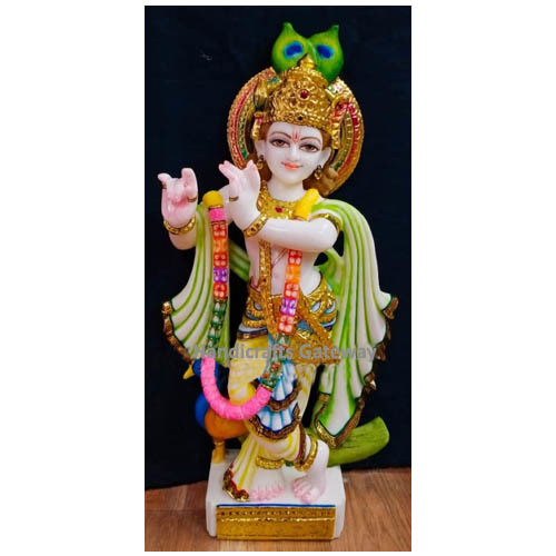 Multi Color Beautiful Marble Krishna Statue For Temple