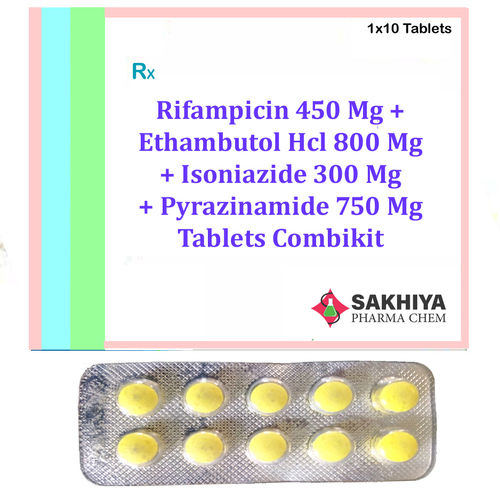 Rifampicin 450Mg + Ethambutol Hcl 800Mg + Isoniazide 300Mg + Pyrazinamide 750Mg Tablets Combikit General Medicines