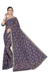 Lycra Printed Saree - Banarasi Style, Blue Color | Daily Wear, Warranty Included