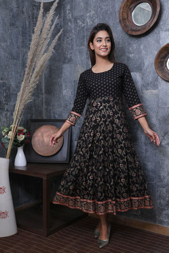 Anarkali Gold Printed Gown