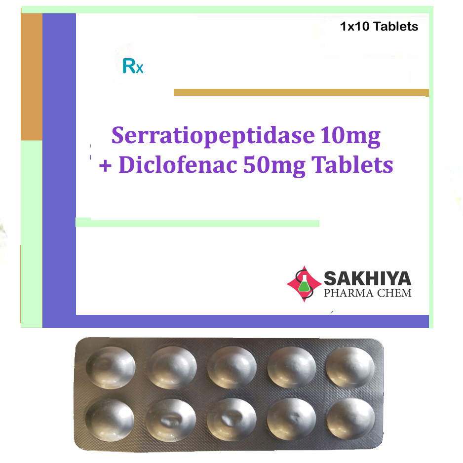 Serratiopeptidase 10mg + Diclofenac 50mg Tablets