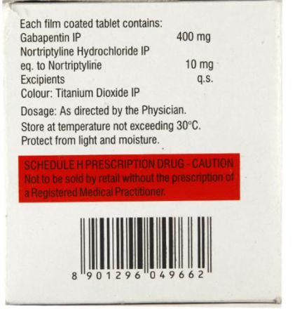 GABAPENTIN 400MG, NORTRIPTYLINE HYDROCHLORIDE IP EQ. TO NORTRIPTYLINE 10MG TABLETS