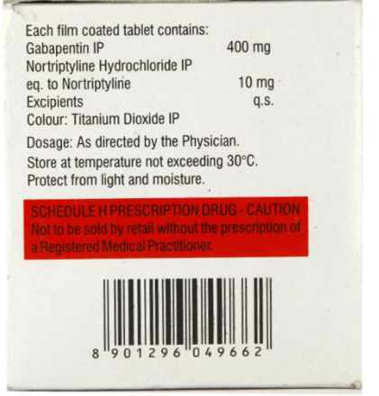 GABAPENTIN 400MG, NORTRIPTYLINE HYDROCHLORIDE IP EQ. TO NORTRIPTYLINE 10MG TABLETS