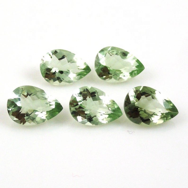 7x10mm Green Amethyst Faceted Pear Loose Gemstones
