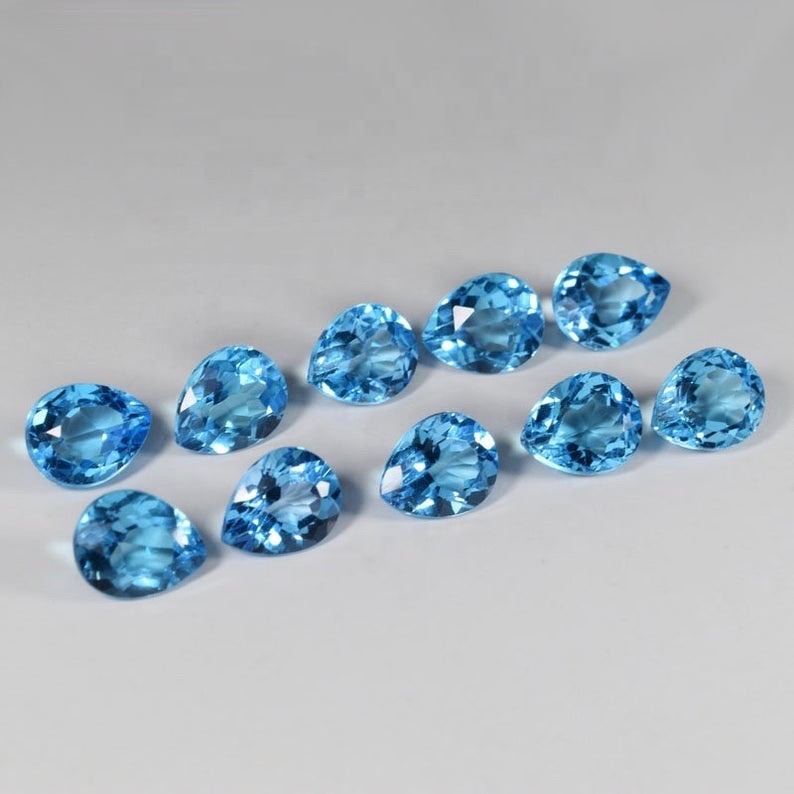 5x7mm Swiss Blue Topaz Faceted Pear Loose Gemstones