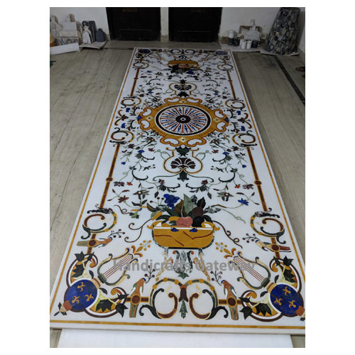 Exclusive Big Size White Marble Inlaid Dining Table Top