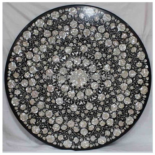 Mother Of Pearl Inlay Design Round Table Top For Home Use