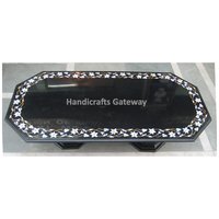 Indian Black Marble Inlay Table Top With Marble Stand
