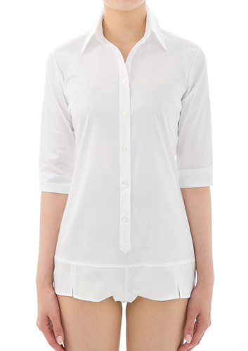 (Premium) Stretch Easy Care/ Bodysuit Shirt/ 1/2 Sleeve White
