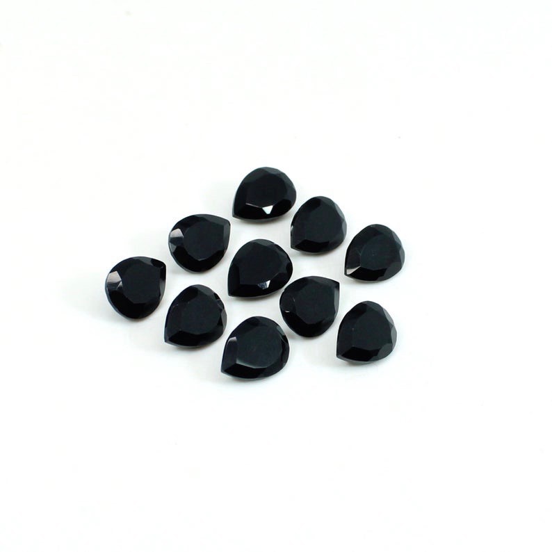 8x12mm Black Onyx Faceted Pear Loose Gemstones