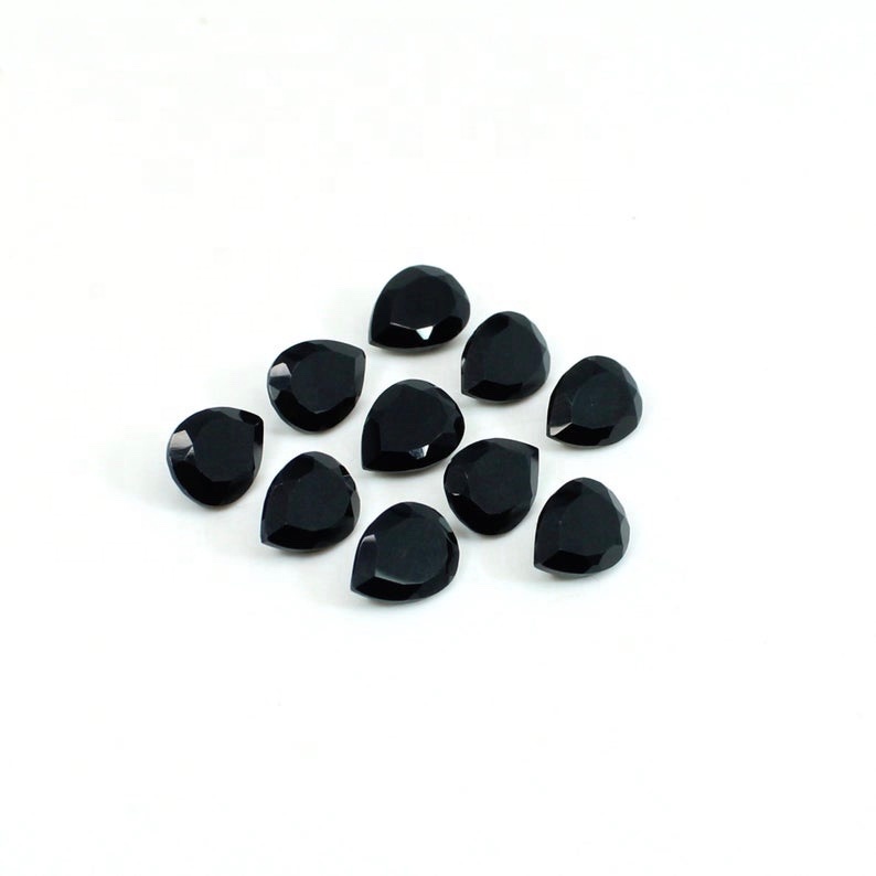 8x12mm Black Onyx Faceted Pear Loose Gemstones