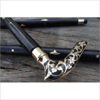 Silver Brass Wooden Handle Walking Cane