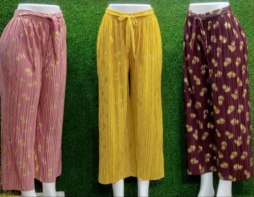 Women's Wear Plazzo Fancy Fabric - Fancy Fabric, Free Size up to XXL, 9 Color Options - Quick Dry, Washable, Printed, Customized Logo, Traditional Ethnic Wear