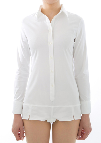 (Premium) Stretch Easy Care/ Bodysuit Shirt/ Long Sleeve/ White