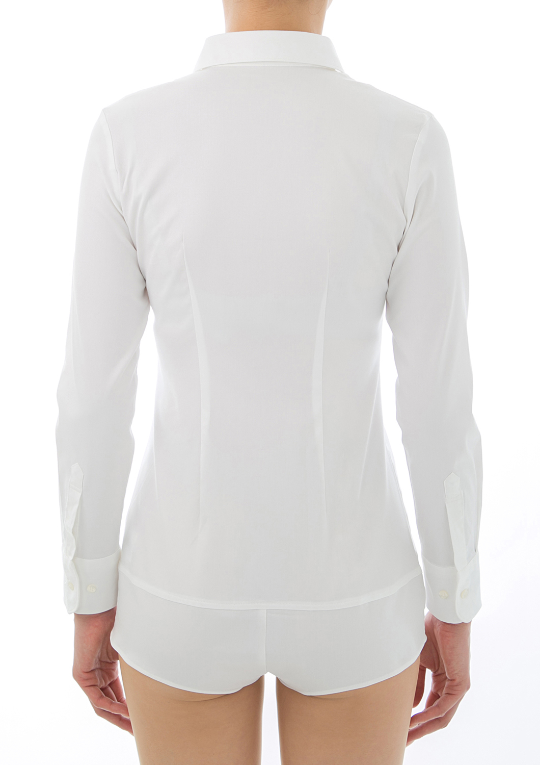 (Premium) Stretch Easy Care/ Bodysuit Shirt/ Long Sleeve/ White