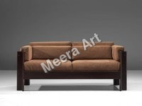Two Seater Leather Sofa - Leather And Wood, Mid-century Modern Design, Brown Finish | Ideal For Residential And Commercial Use