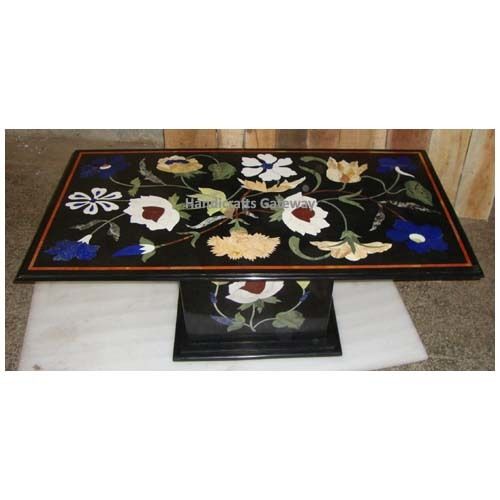 Indian Unique Black Marble Coffee Table Top With Marble Base