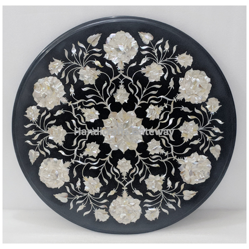 Round Mother Of Pearl Beautiful Inlay Design Coffee Table