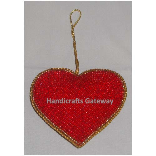 Zari Hand Embroidery Christmas Heart Shape Ornaments