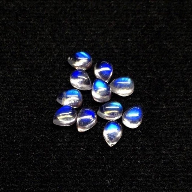 4x6mm Rainbow Moonstone Pear Cabochon Loose Gemstones