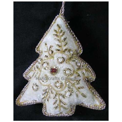 White Hand Embroidered Tree Christmas Hanging Ornament