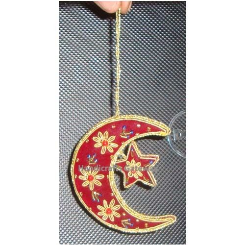 Beautiful Zari Embroidery Hanging Moon Ornament