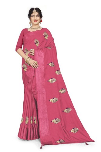 Pink New Fancy  Embroidery Work Saree