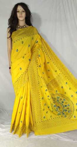 Yellow. Kantha Saree