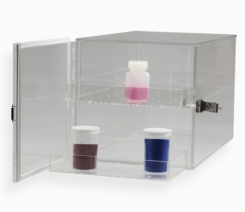 Acrylic Desiccator Cabinets - 44 cm Stainless Steel Latch Fully Removable Shelves for Moisture-Sensitive Storage Clear or Bronze Options