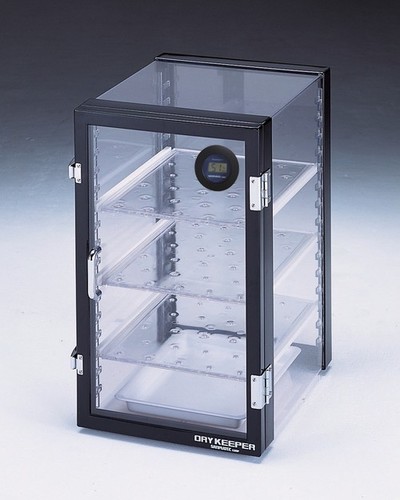 Dry-Keeper Vertical Desiccator Cabinet - Clear PVC, 44x43x25cm , 2 cu. ft. Capacity, Adjustable Shelves, Digital Hygrometer, Tight Seal Design